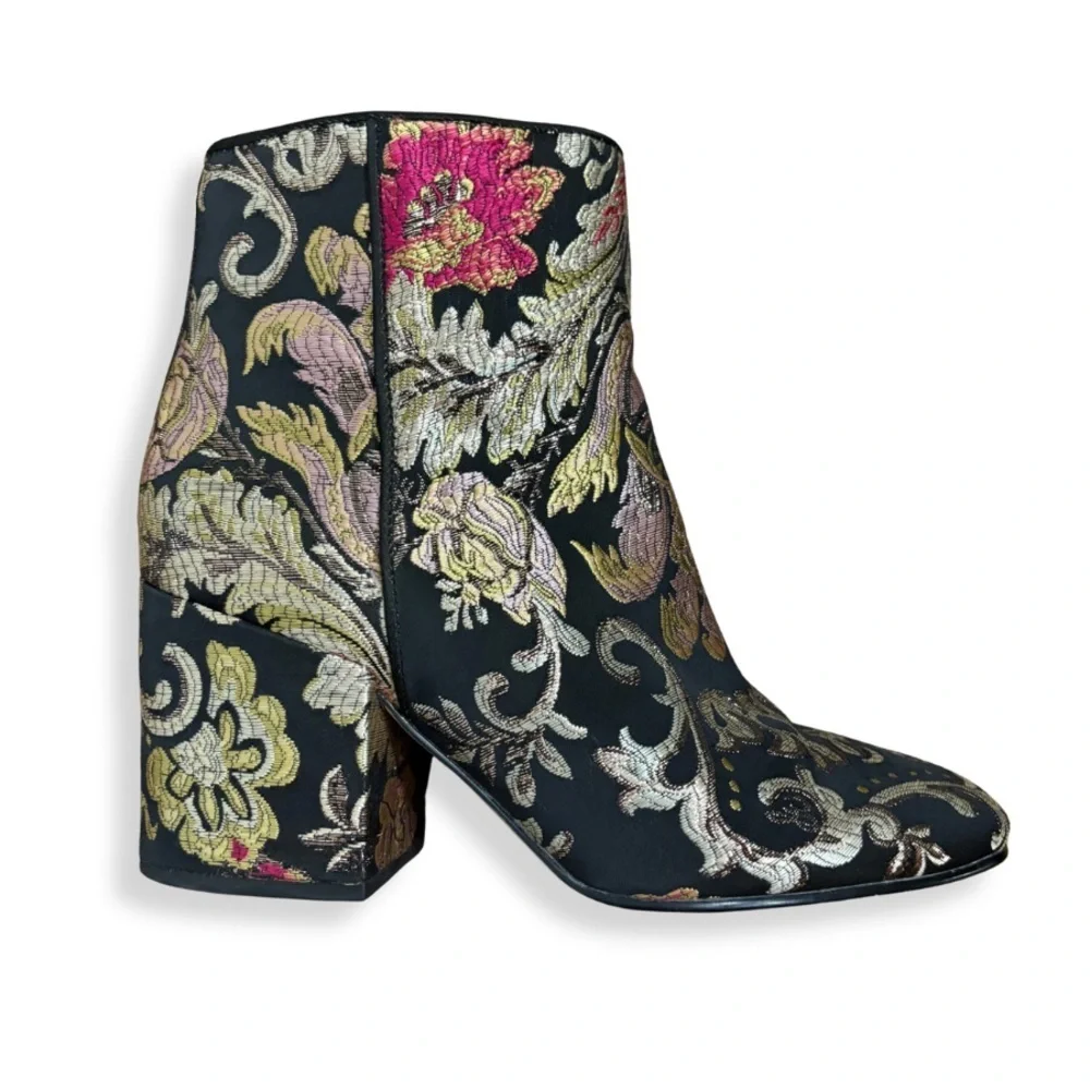 ✨ Sam Edelman Taye Metallic Jacquard Ankle Boots – Floral Brocade | Size 8.5 ✨